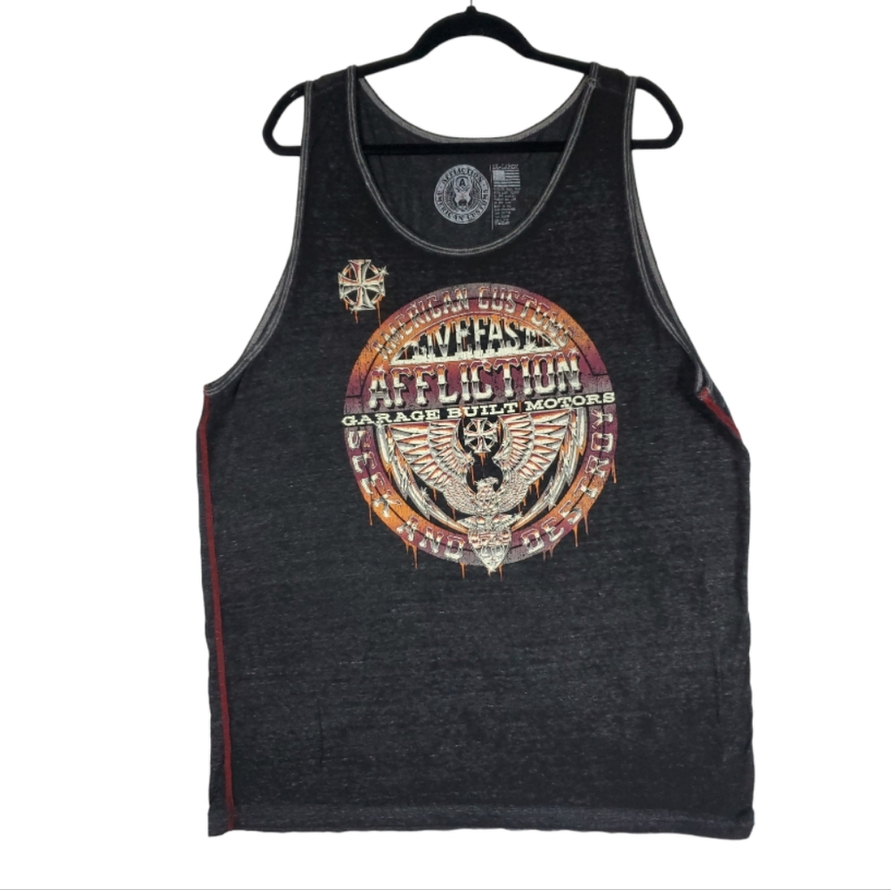 AFFLICTION Men's Tank Top Size 2XL, Stone Washed Black Eagle
